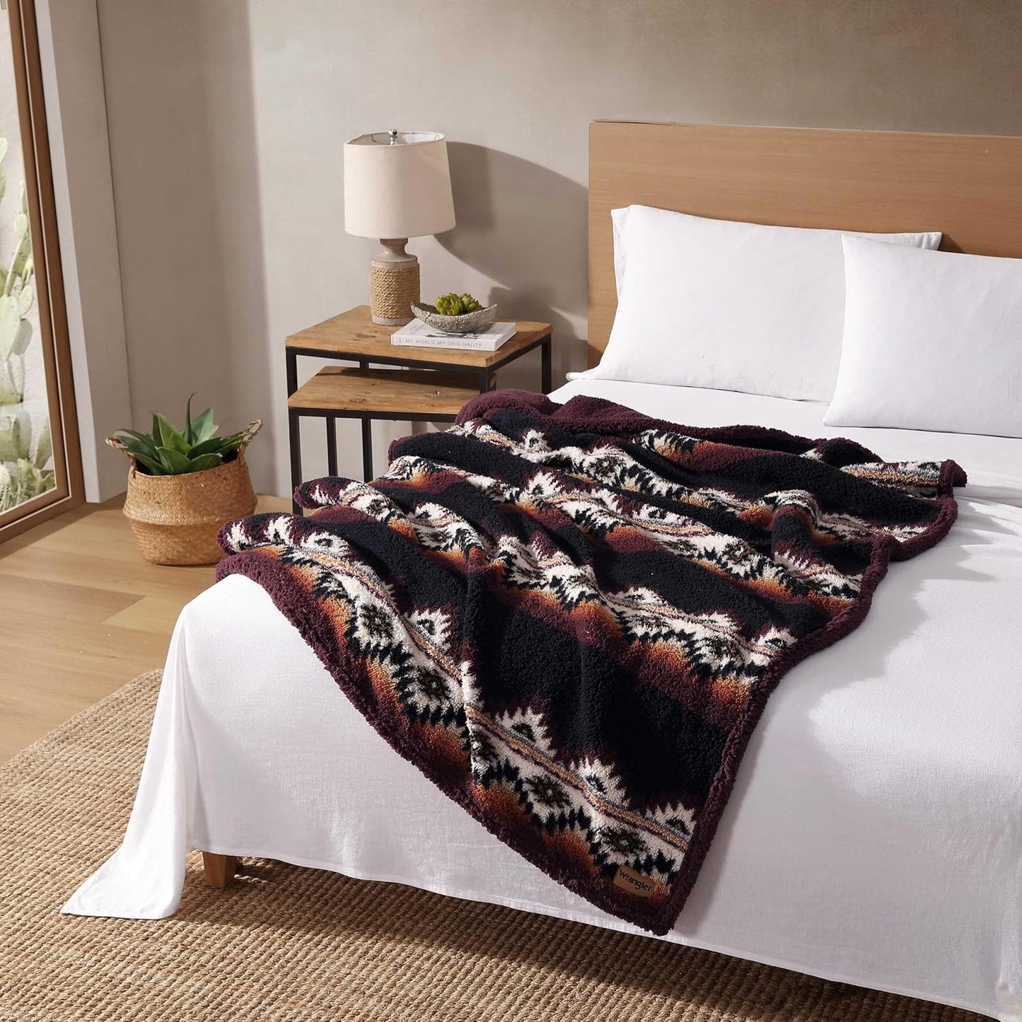 Wrangler Super Soft Sherpa Reverse Throw Blanket for Cozy Comfort