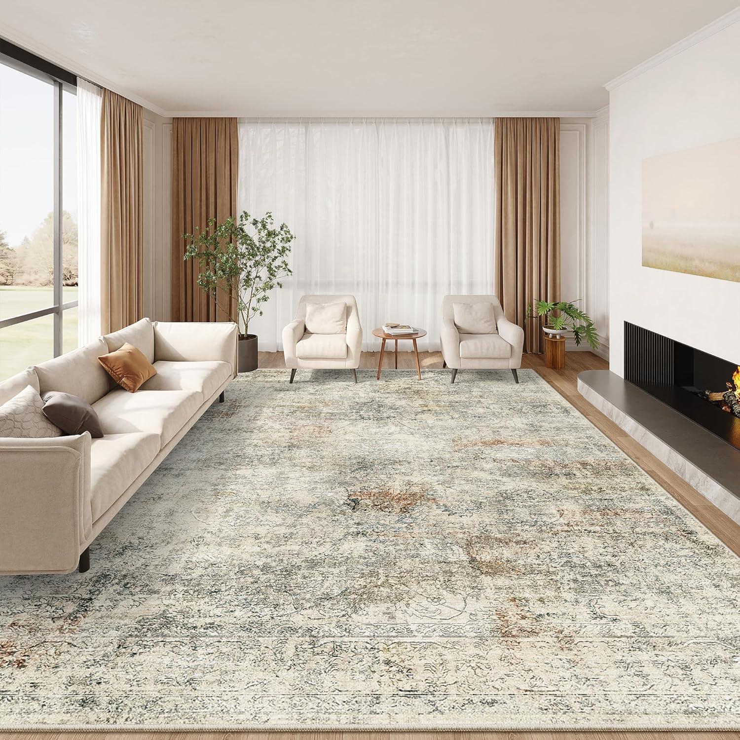 Madane 8x10 Area Rugs for Living Room, Soft Floral Print Rug