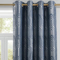 Indigo Blue and Silvery Blackout Jacquard Curtains - Thermal Noise