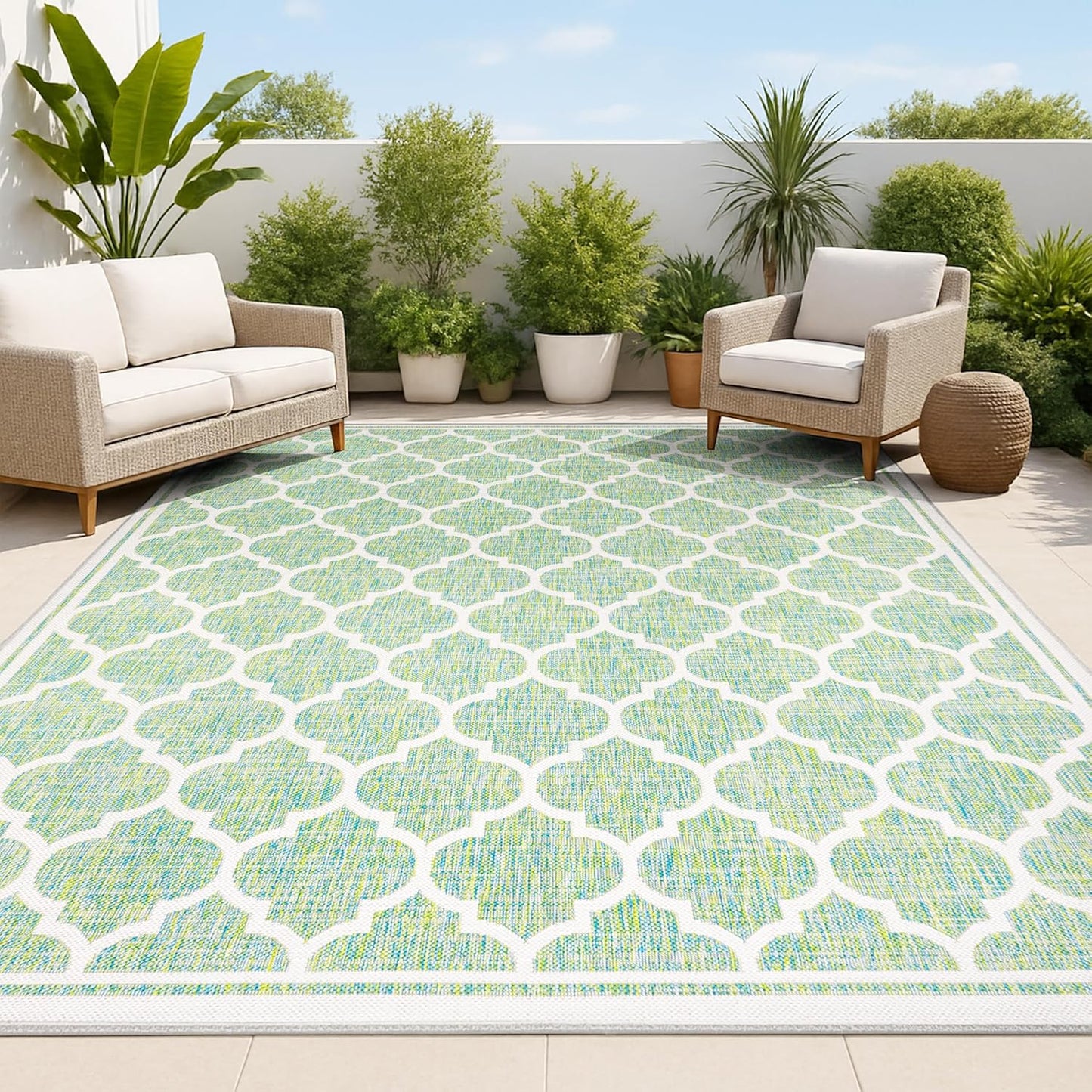 JONATHAN Y Moroccan Trellis Indoor Outdoor Area Rug 4X6 Cream Green