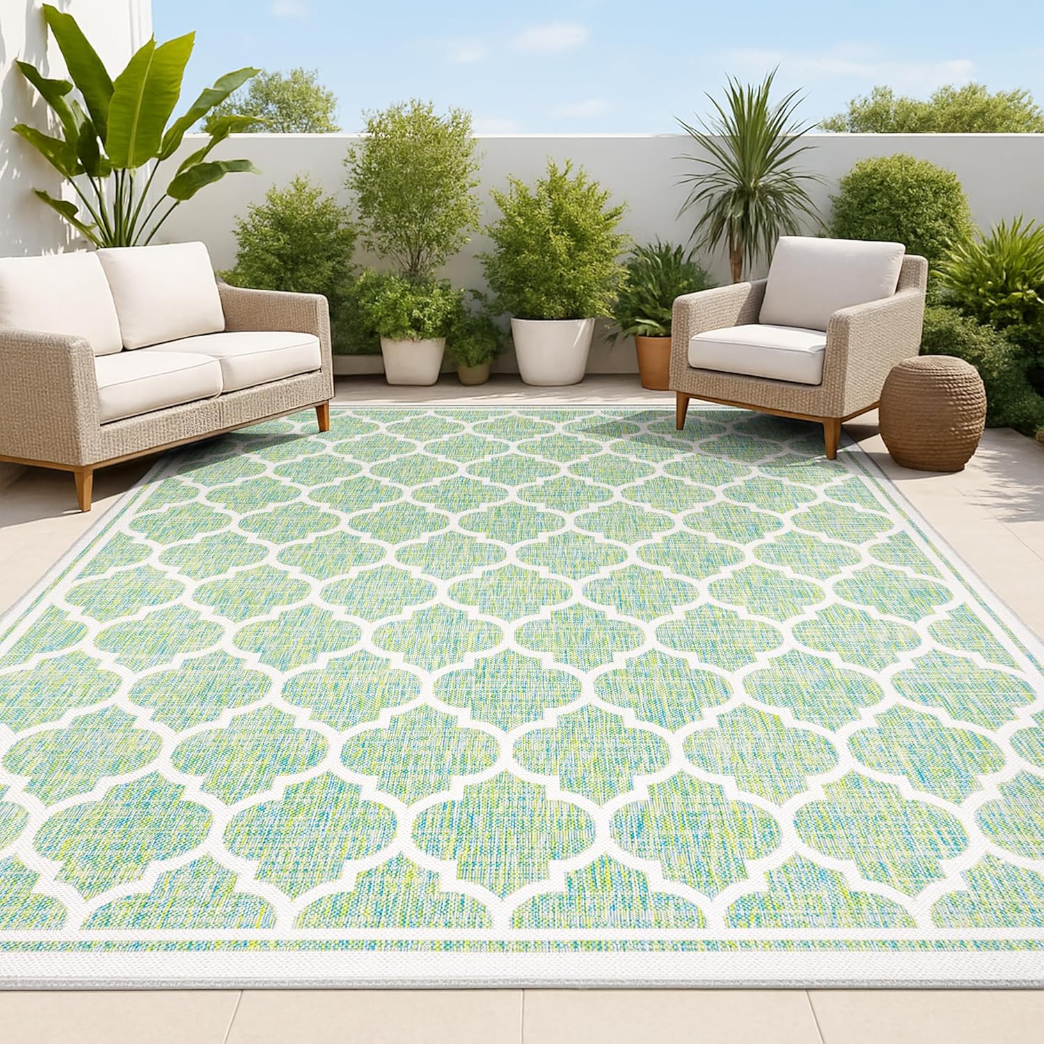 JONATHAN Y Moroccan Trellis Indoor Outdoor Area Rug 4X6 Cream Green