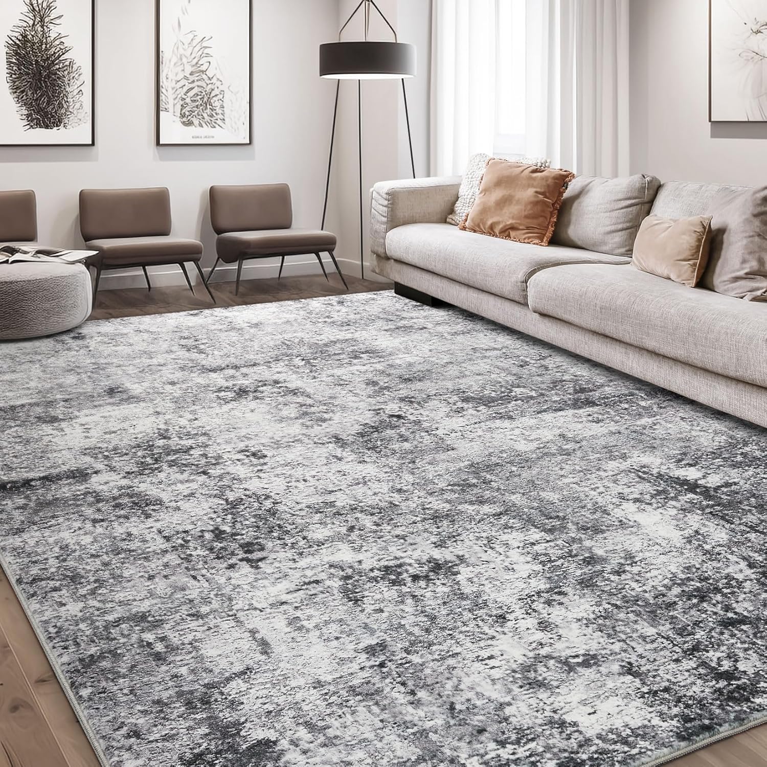 Soft Indoor Area Rug for Living Room - 9x12 Modern Abstract