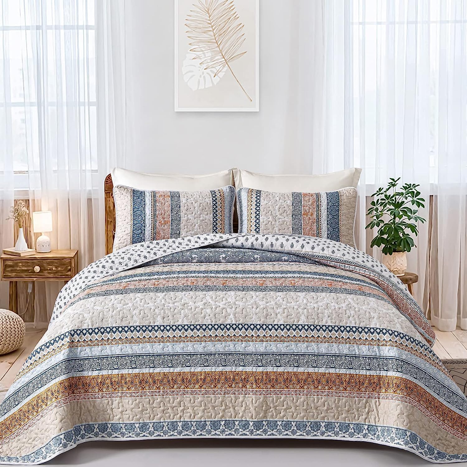 Boho Quilt Set Full Size by WONGS BEDDING for All Seasons