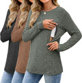 3 Pack Women's Nursing Long Sleeve Tops - Warm Ribbed Breastfeeding 5%