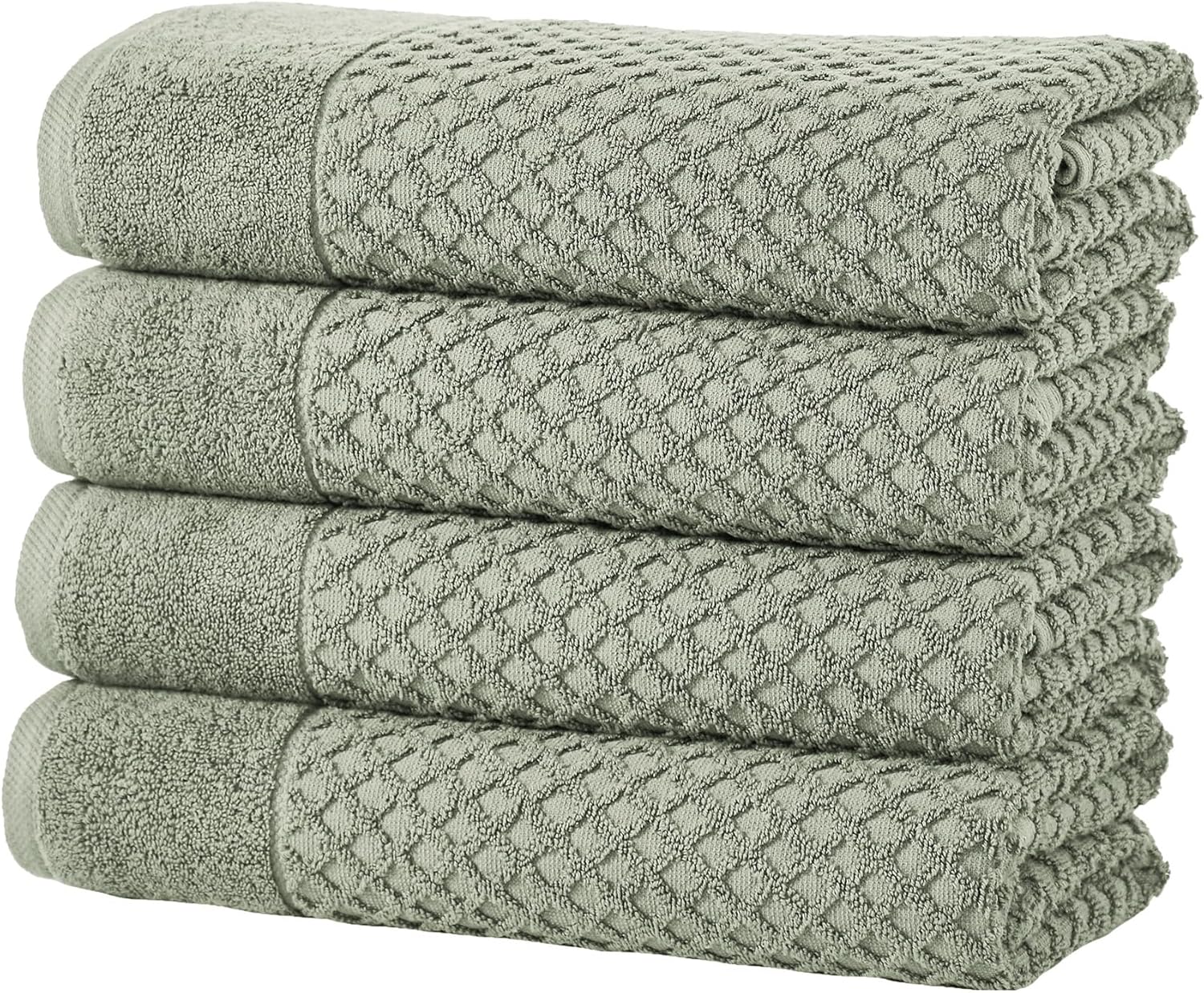 Green Bath Towels Set - 100% Cotton, Absorbent & Quick-Dry