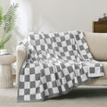 Checkered Throw Blanket Light Grey - Soft Cozy Fluffy 60x80 in