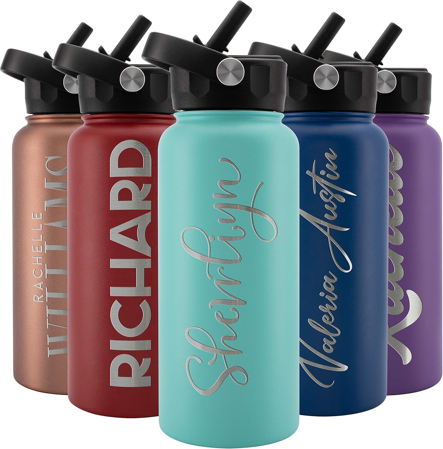 Personalized 32 oz Water Bottle w/Straw & Lid - Teal Color