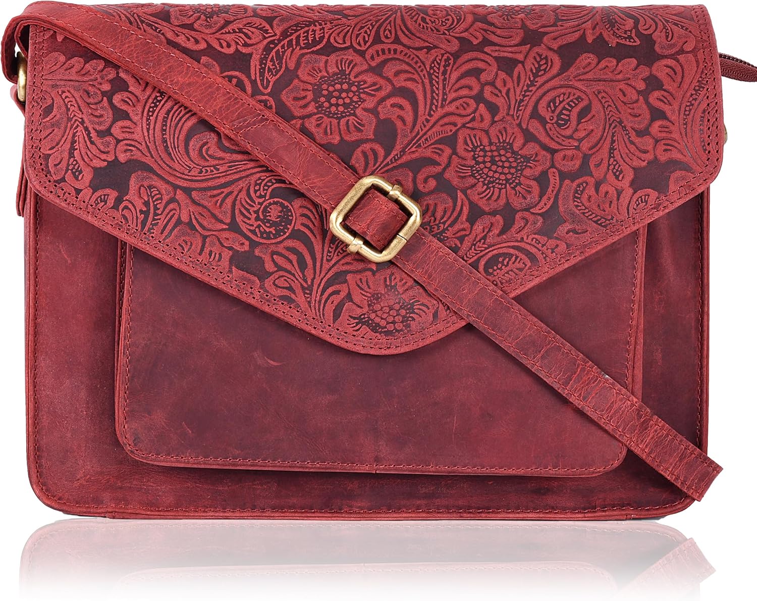Genuine Leather Crossbody Handbag with Adjustable Strap for Women