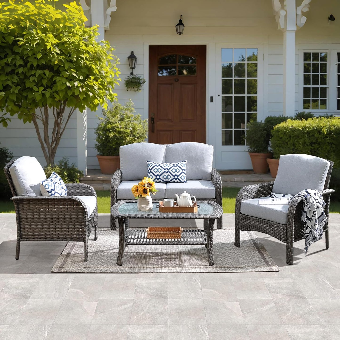 ovios 4 Pieces Patio Furniture Set for Outdoor Comfort and Style