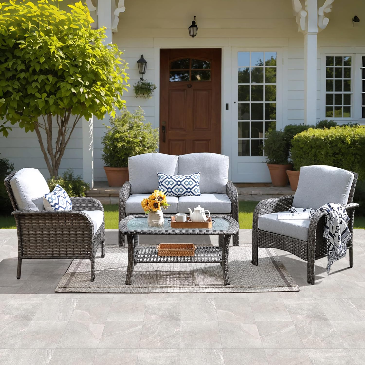ovios 4 Pieces Patio Furniture Set for Outdoor Comfort and Style