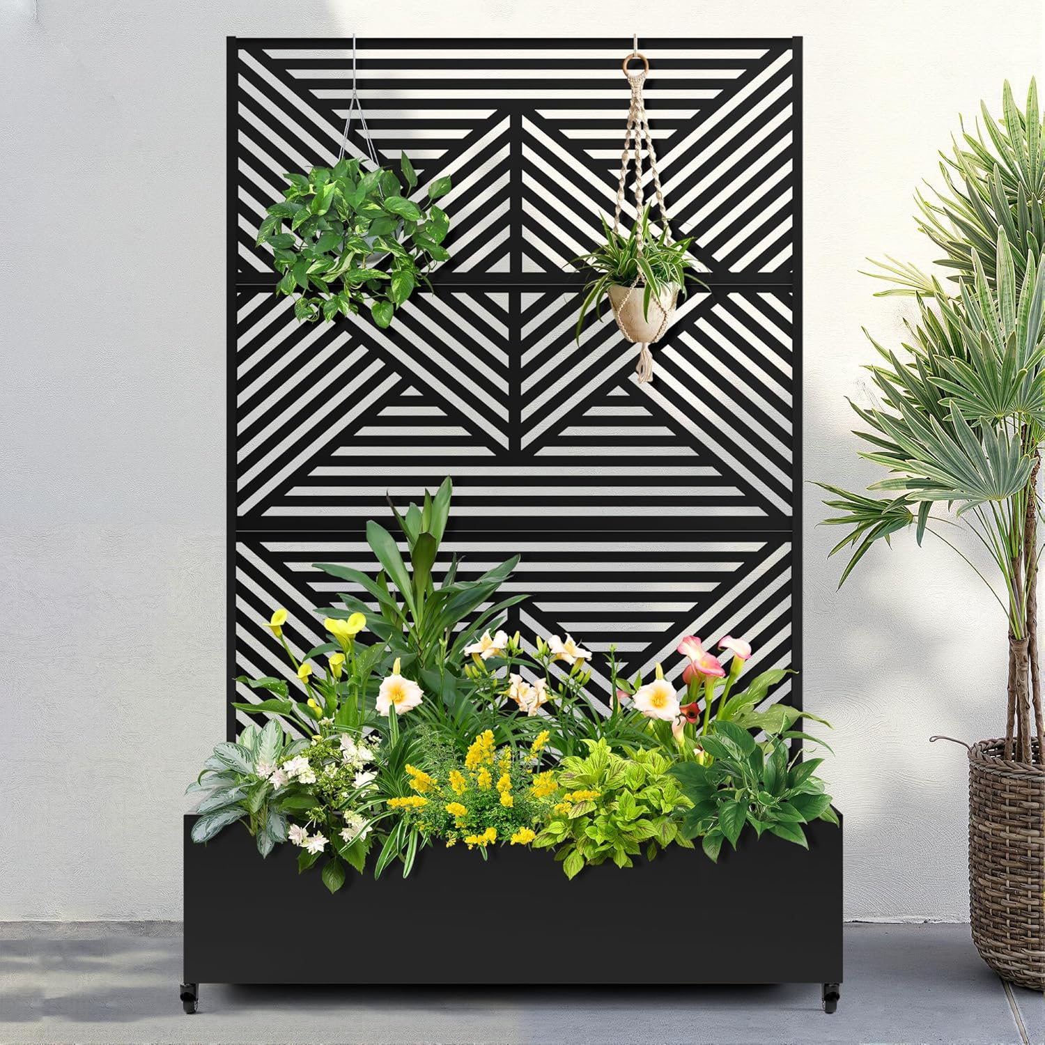 FENCY Metal Raised Garden Bed with Wheels and Trellis for Plants