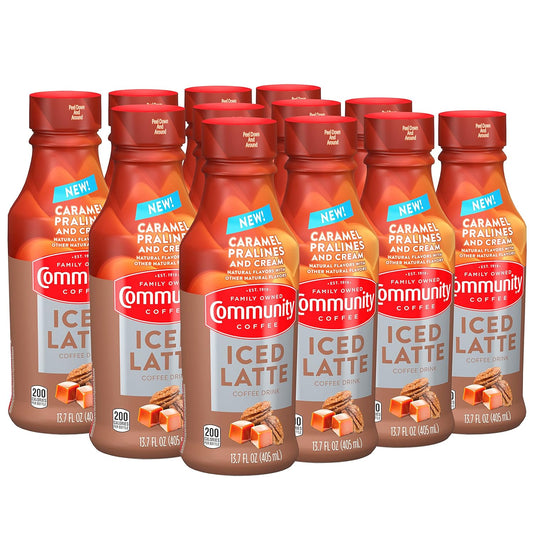 Community Coffee Caramel Pralines Iced Latte - 12 Pack