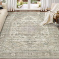 9x12 Washable Area Rug Neutral Vintage Distressed Floral - Soft
