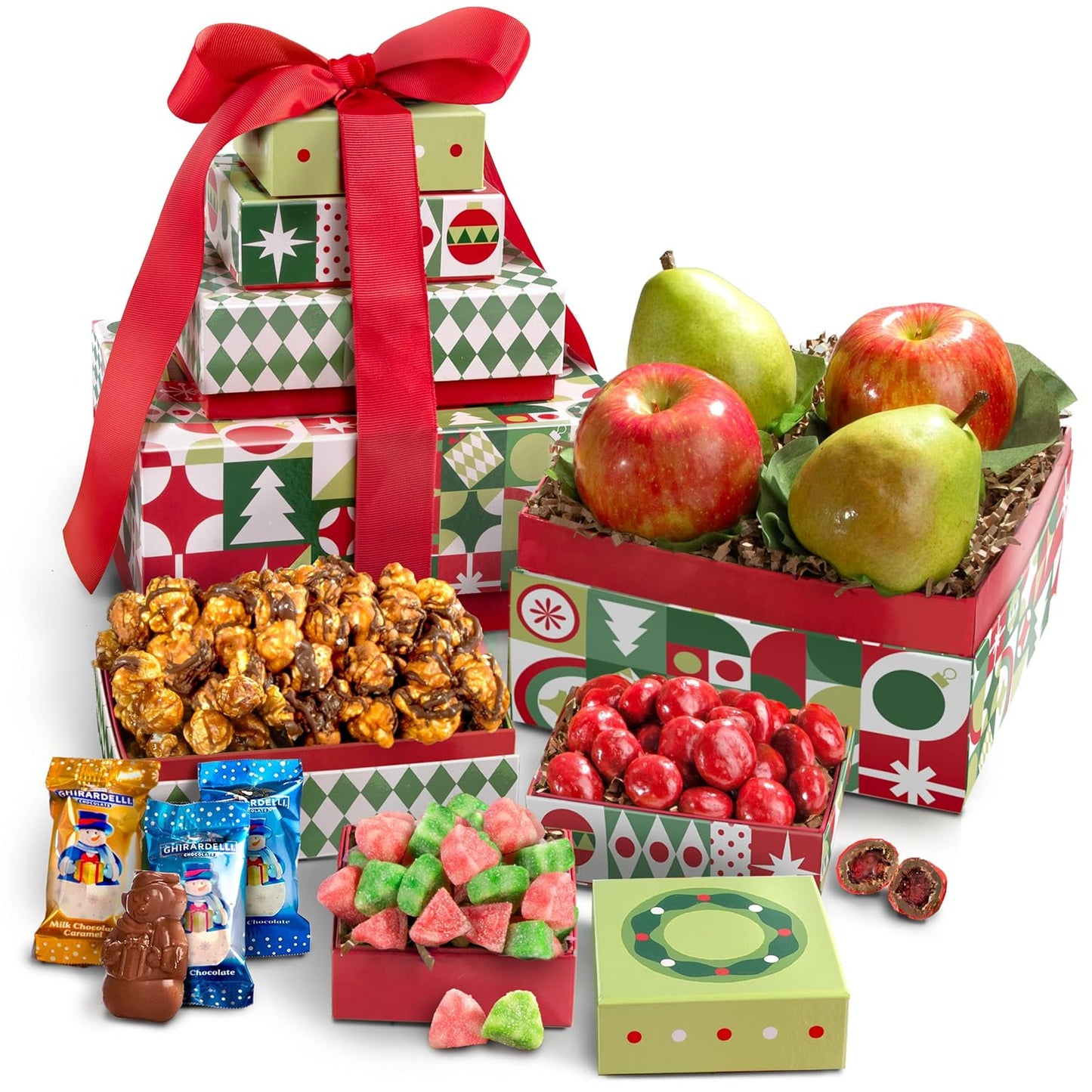 Merry Christmas Fruit & Treats Tower for Holiday Gifting