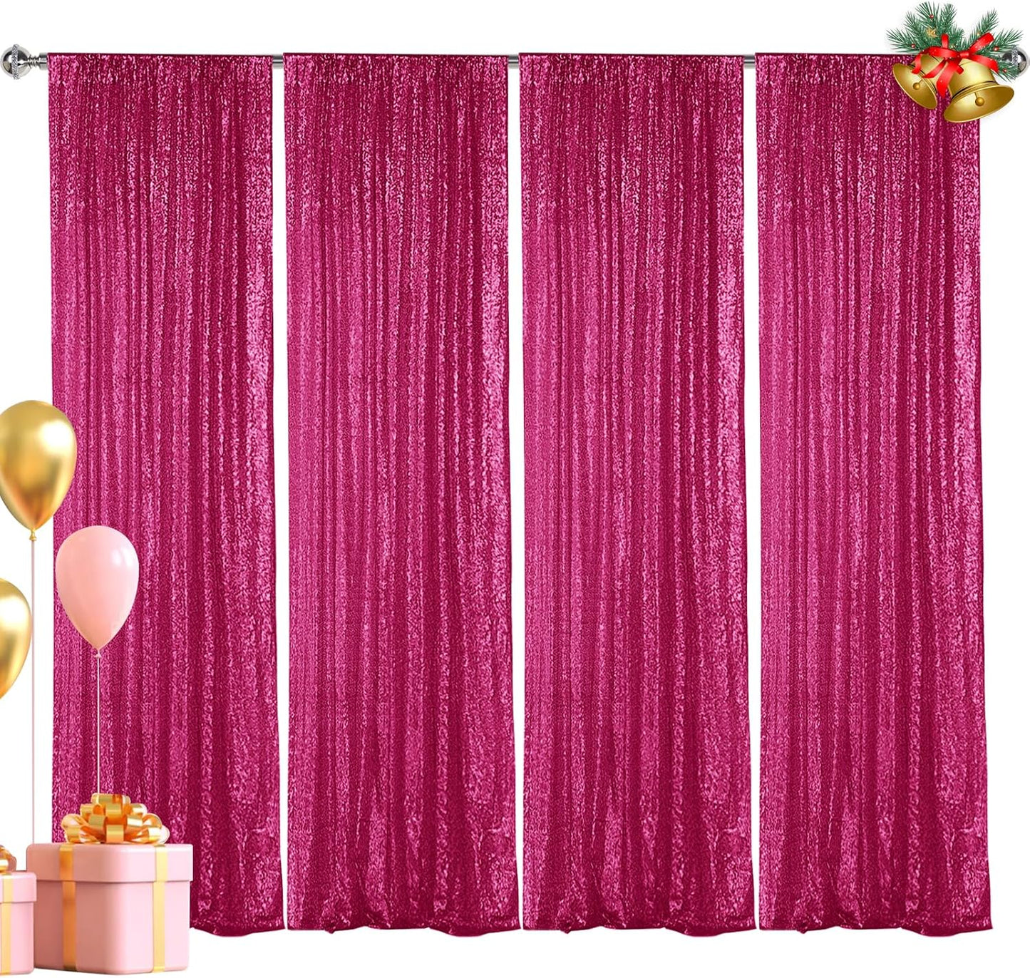 Hahuho Fuchsia Sequin Backdrop Curtain for Stunning Events