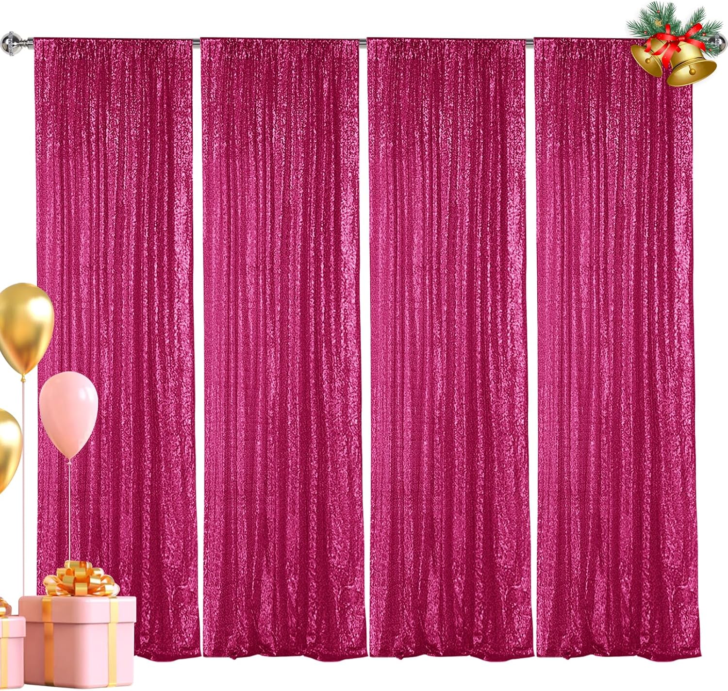 Hahuho Fuchsia Sequin Backdrop Curtain for Stunning Events