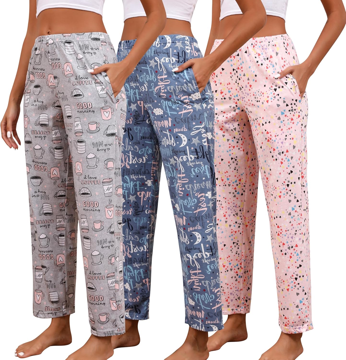 PNAEONG Pajama Pants Women 3 Pack Soft Cotton Lounge Pants