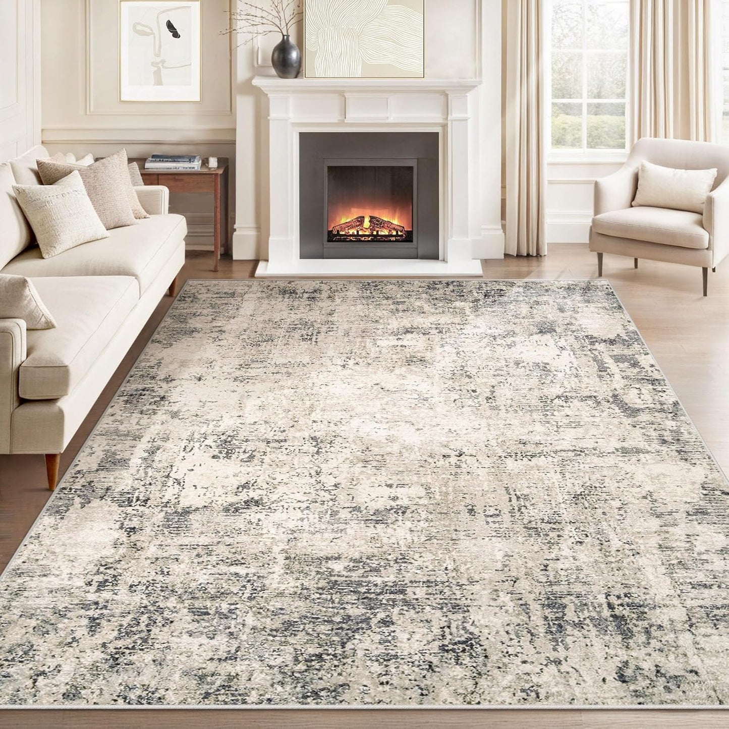 Soft Non-Slip 6x9 Area Rug: Modern Tan Charm