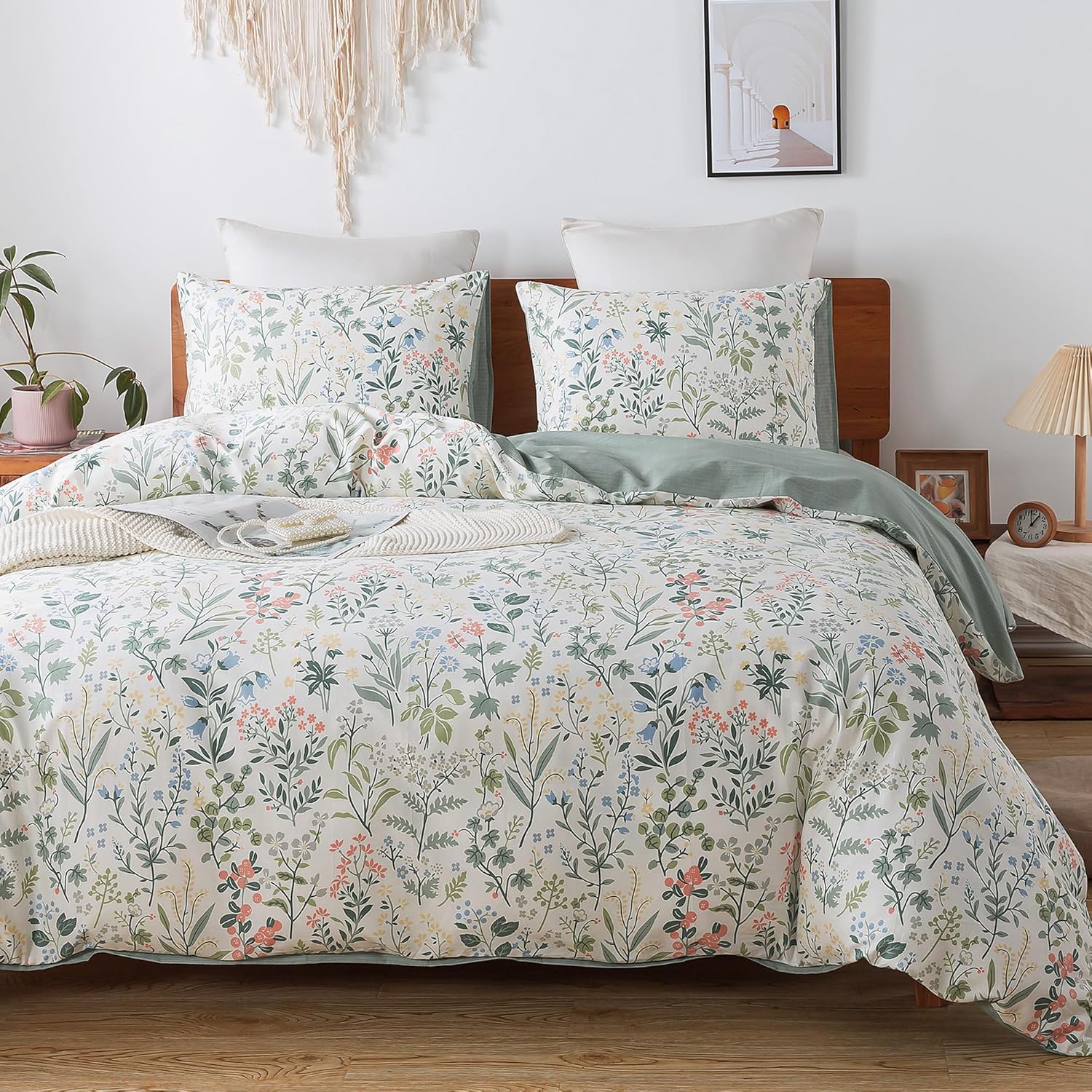 HoneiLife Floral Duvet Cover Twin Size - 100% Cotton Comforter