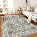 WITSHOCK Boho 5x7 Washable Rug, Non-Slip & Stain Resistant, Brown-Ivory