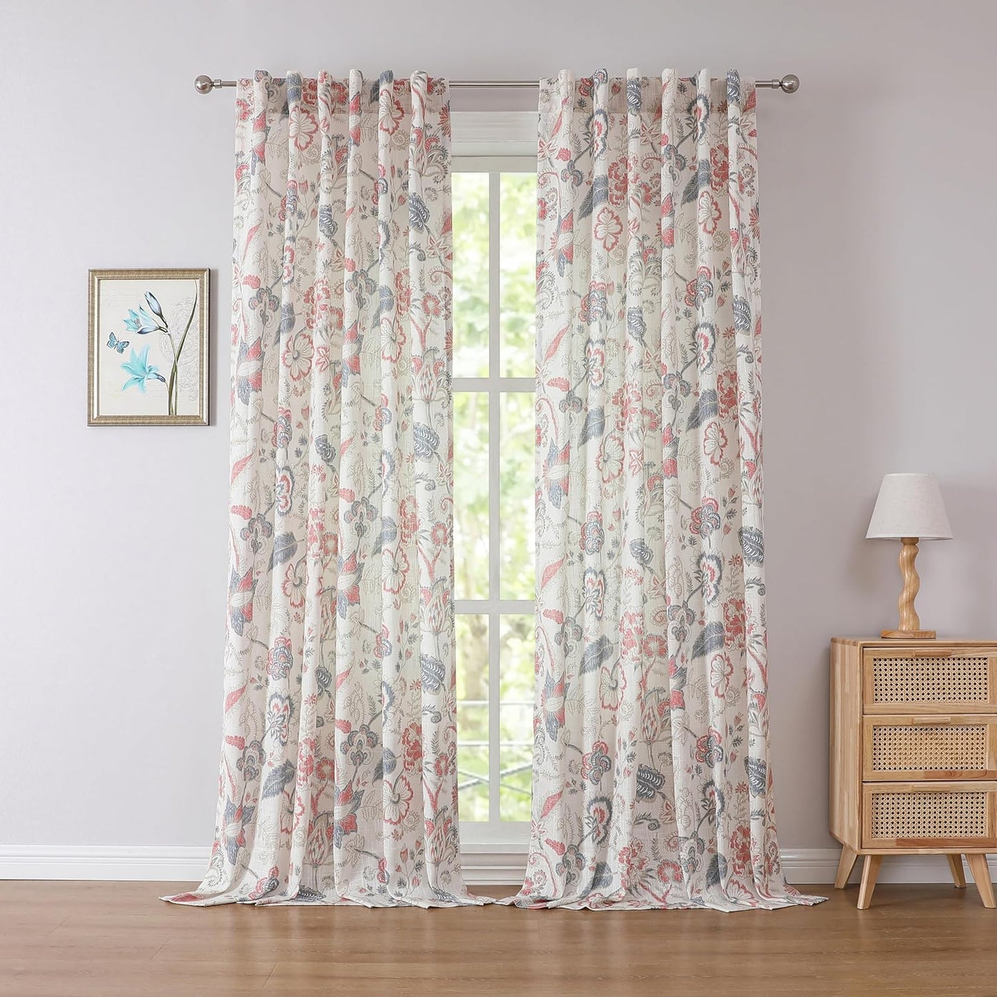 Jacobean Floral Semi Sheer Curtains for Vintage Farmhouse Decor