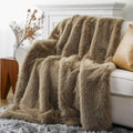 Luxury Tan Fluffy Faux Fur Throw Blanket 60x80 - Cozy Plush Comfort