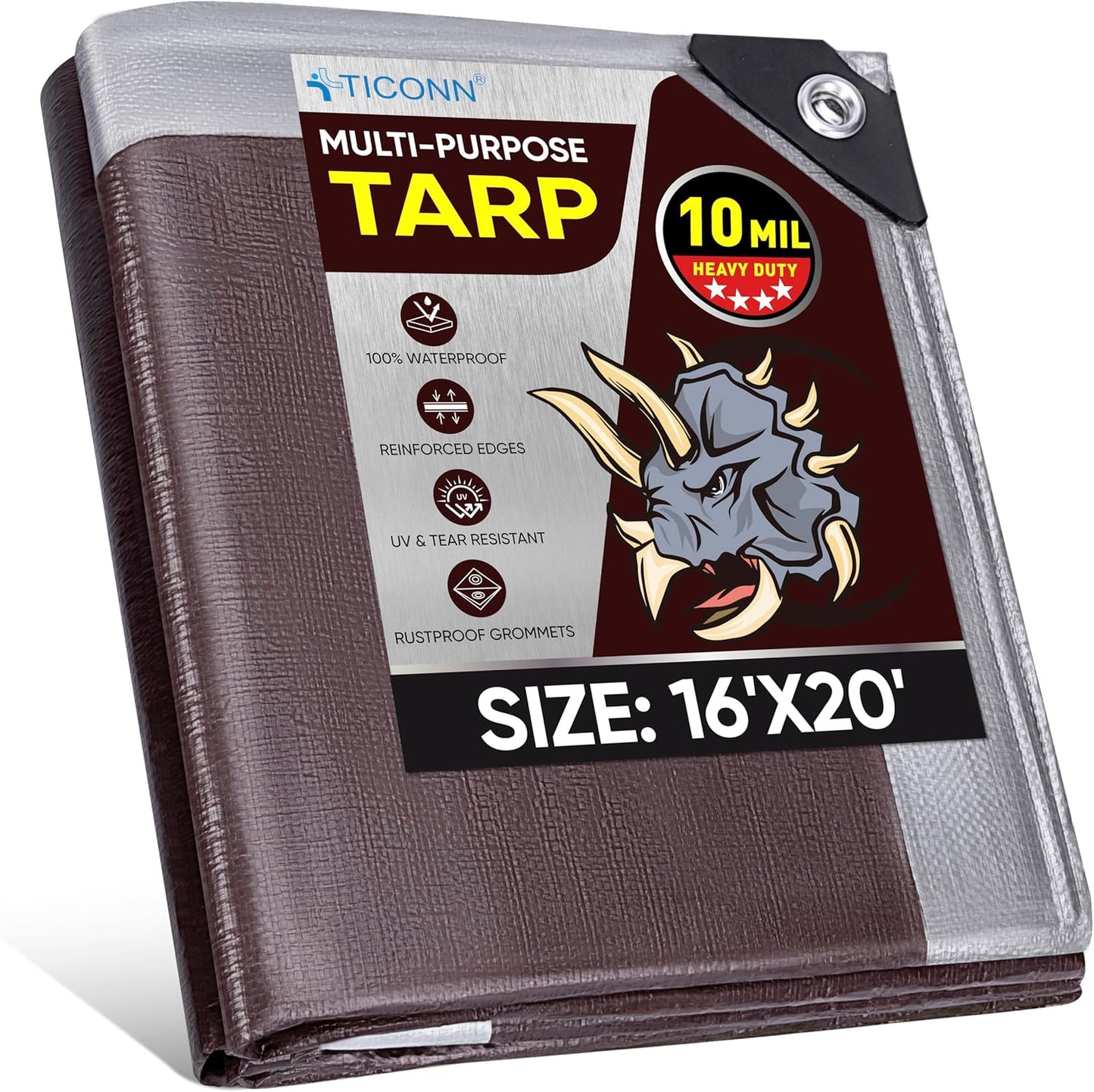 TICONN Heavy Duty Tarp Cover - Waterproof and UV Resistant