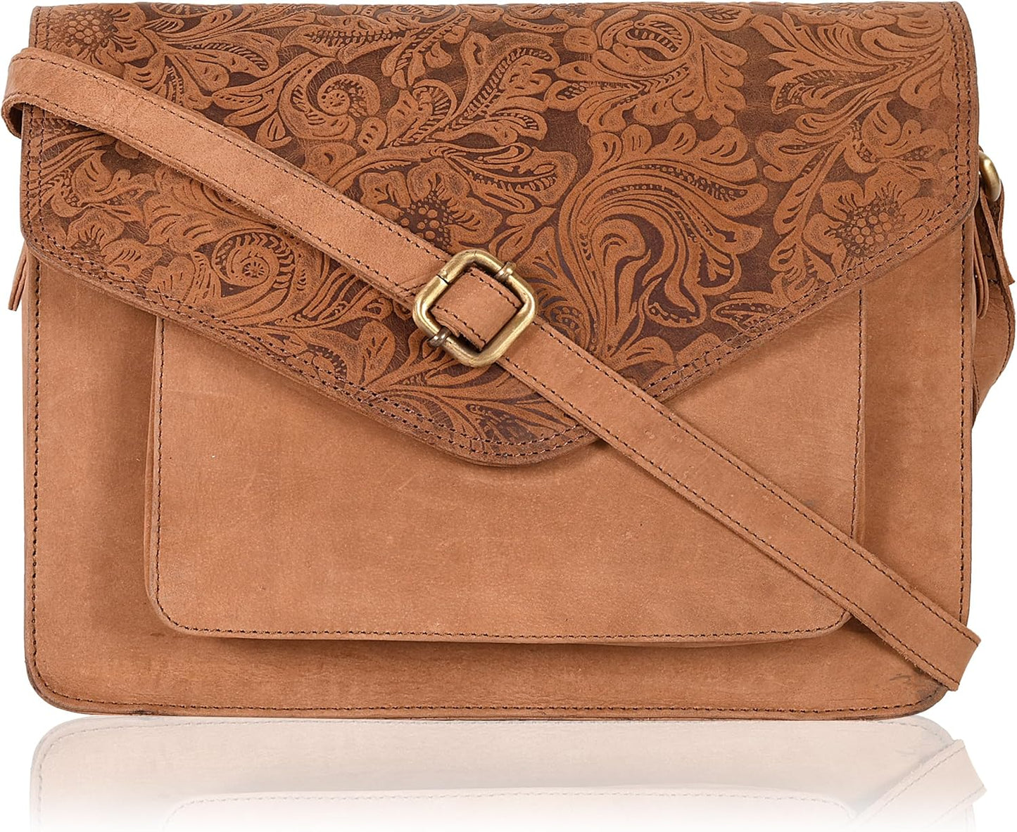 Leather Flapover Crossbody Handbag Purse for Women