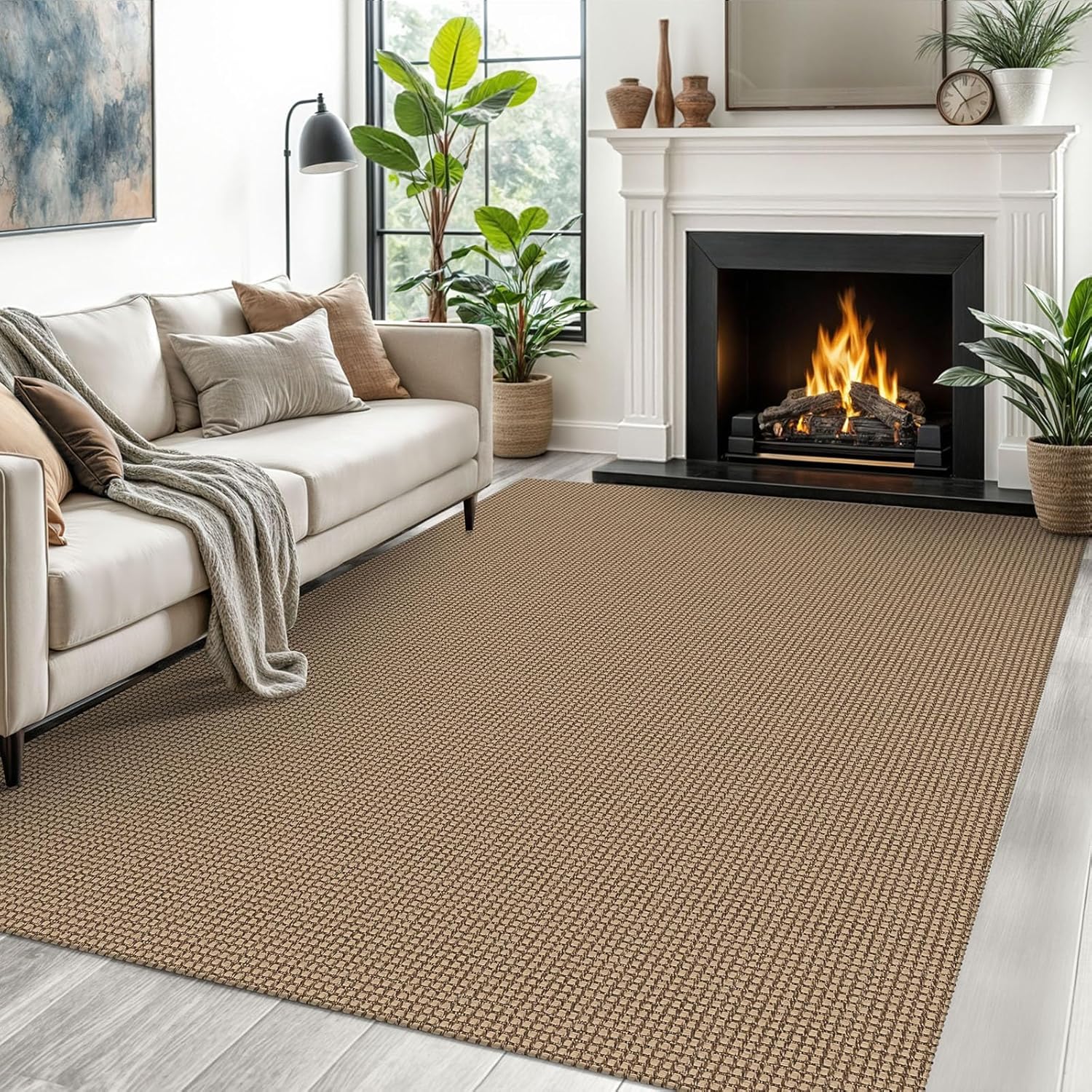 Woven Area Rugs 5x7 Ft Non Slip Rubber Backed for Living Room