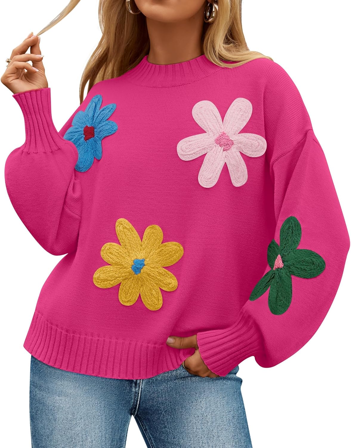 ZESICA Women's Long Puff Sleeve Sweater for Stylish Comfort