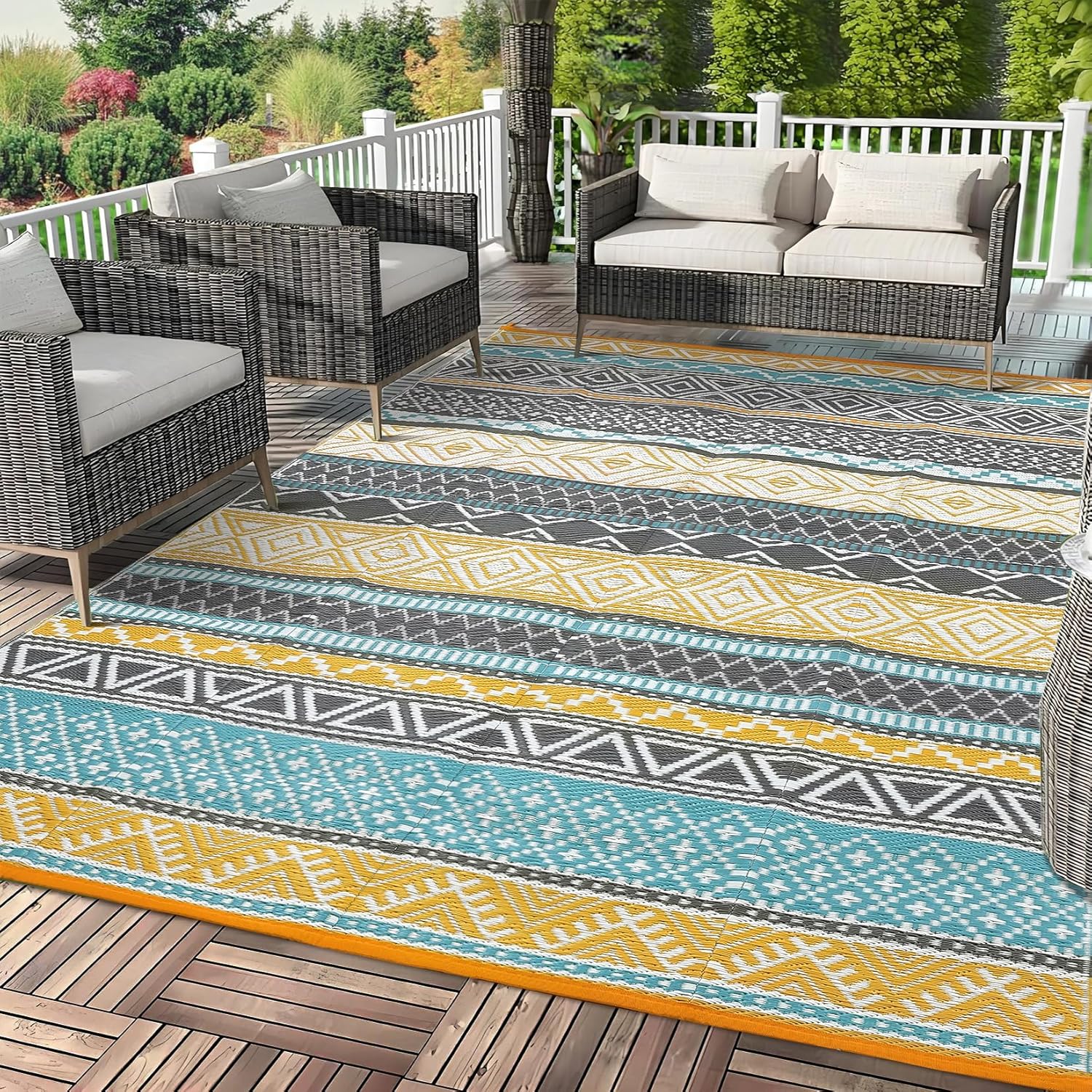 GAOMON Outdoor Plastic Straw Rug, 10ftx14ft Reversible Mat