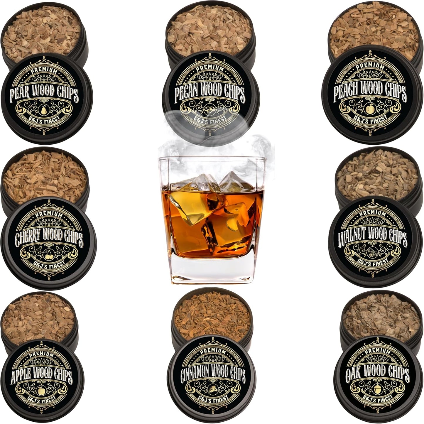 Premium Wood Chips for Smoking Cocktails | 8-pk Variety | Enhance Whiskey/Bourbon with G & J's Finest