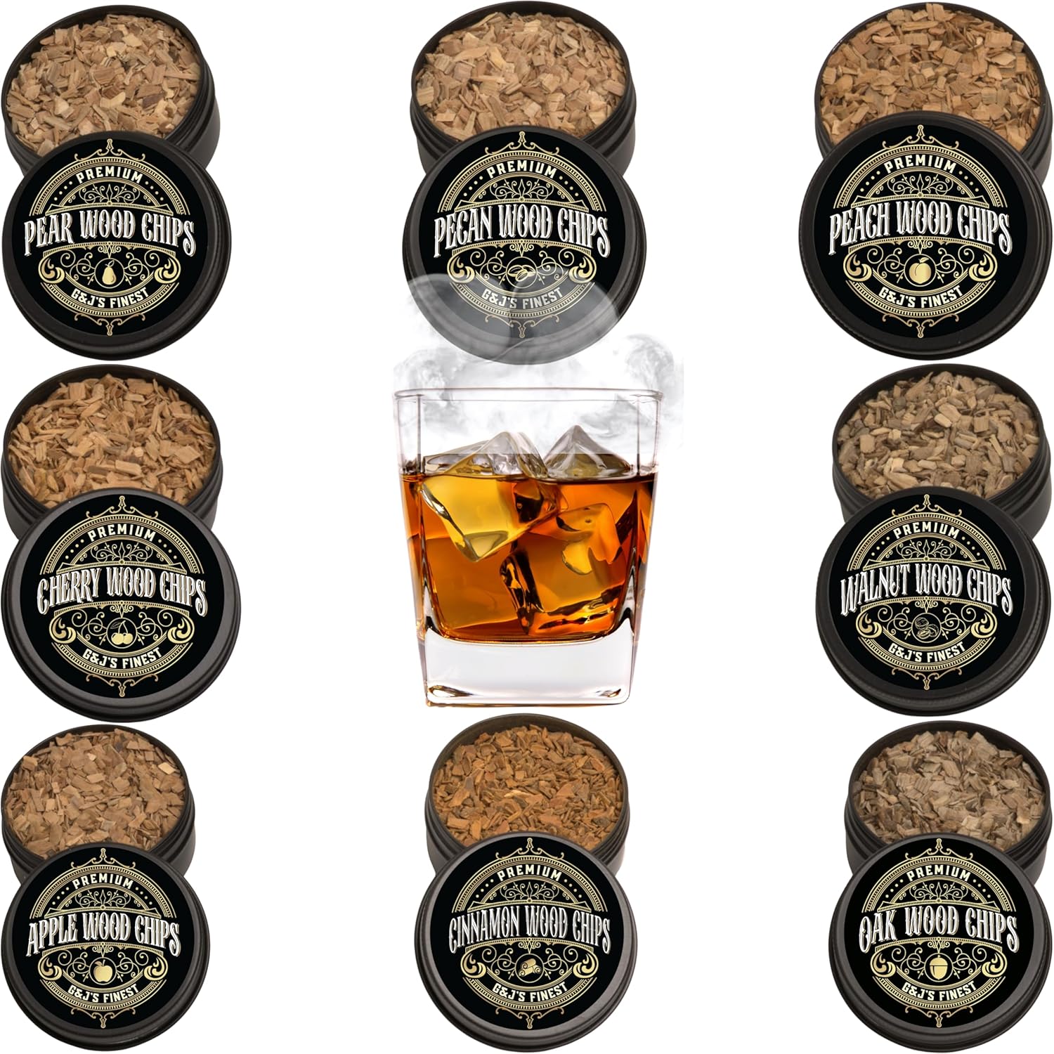 Premium Wood Chips for Smoking Cocktails | 8-pk Variety | Enhance Whiskey/Bourbon with G & J's Finest