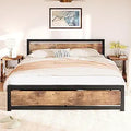 King Size Bed Frame Platform with Headboard - Rustic Industrial 14in
