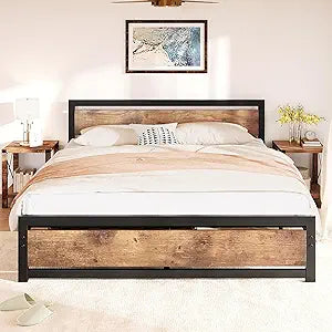 Industrial King Size Bed Frame with Headboard for Ultimate Comfort