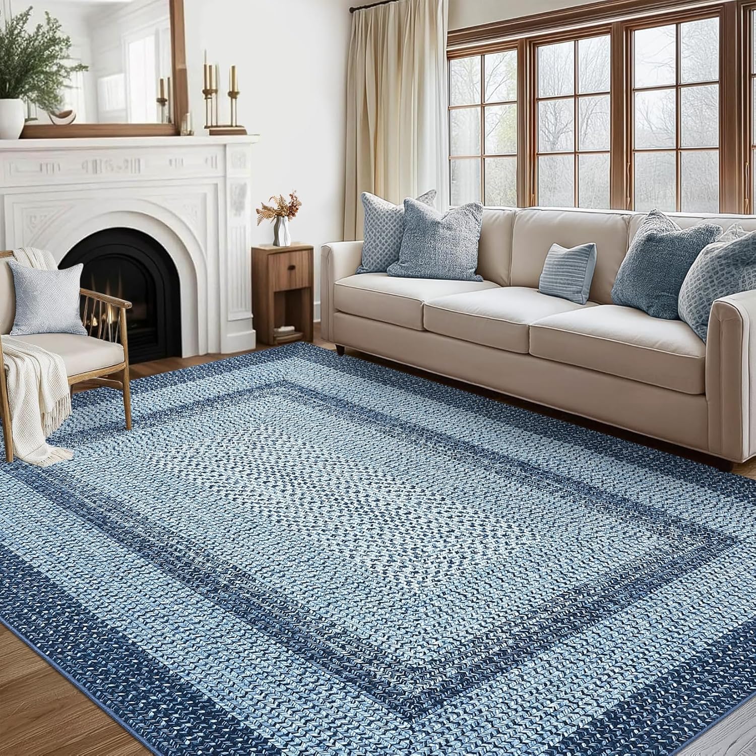 10x13 Large Living Room Rug with Braided Print Design for Home
