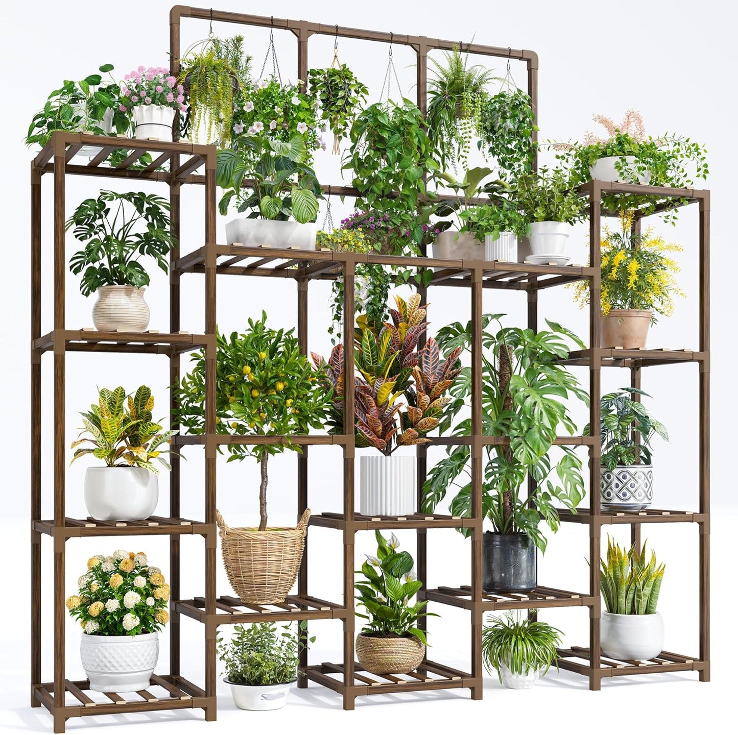 EnHomee Large Wood Plant Stand for Indoor and Outdoor Use