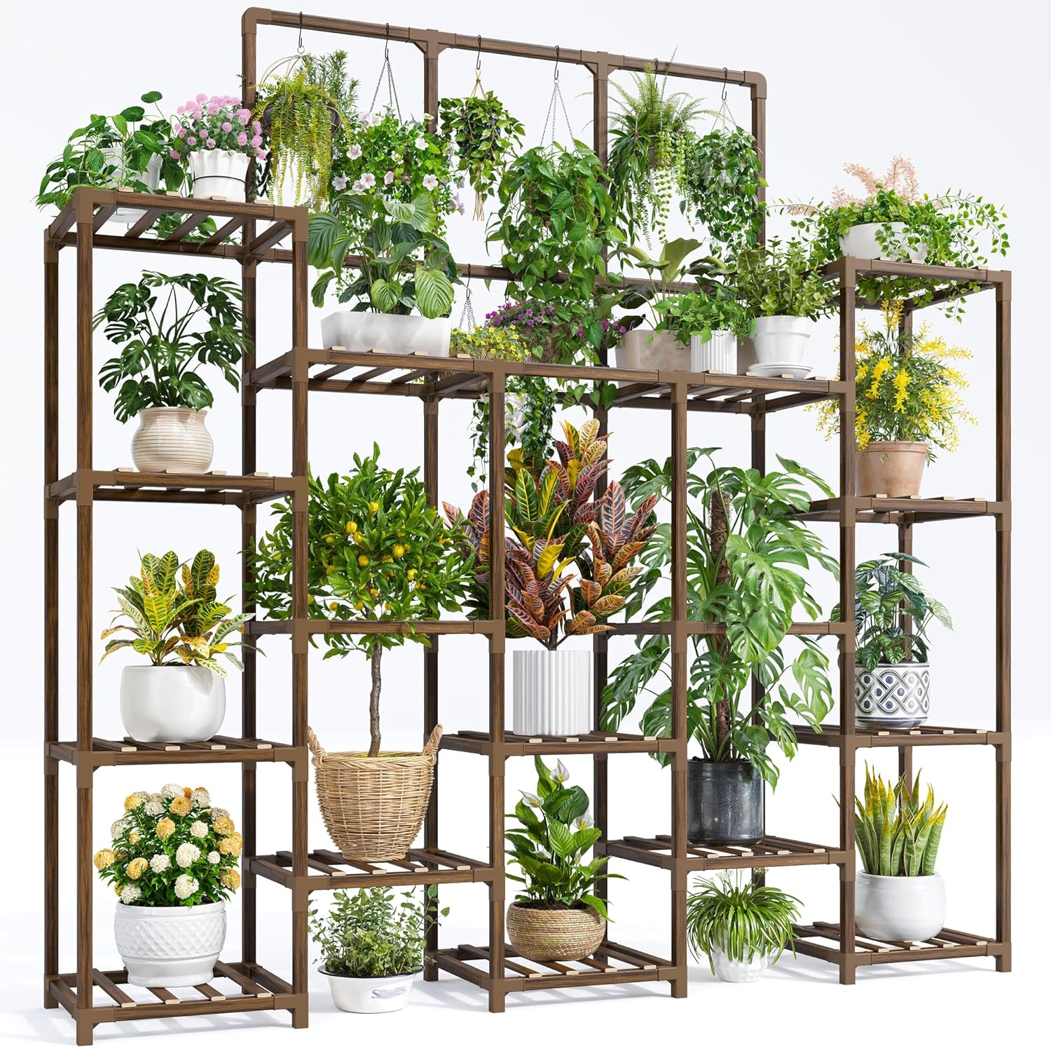 EnHomee Large Wood Plant Stand for Indoor and Outdoor Use