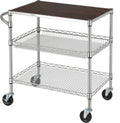 Finnhomy 3 Tier Heavy Duty Utility Cart with Wood Top - Commercial