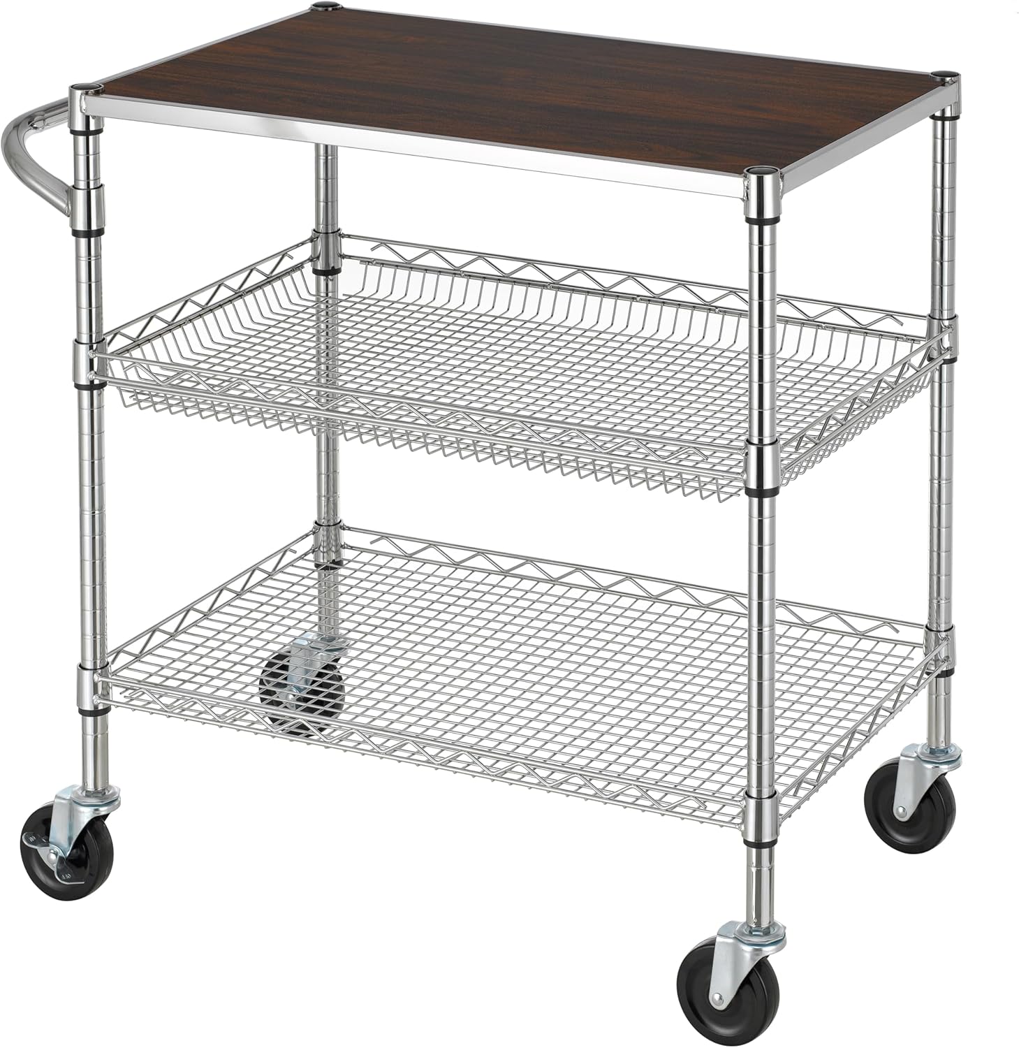 Finnhomy 3 Tier Heavy Duty Utility Cart with Wood Top and Wheels