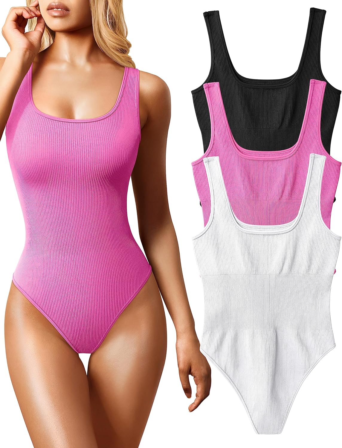 OQQ Women's 3 Piece Bodysuits Sexy Ribbed Sleeveless Tops