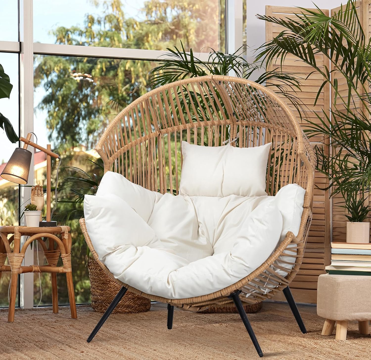 JAMFLY Egg Chair Wicker Outdoor Chairs for Indoor and Outdoor Use