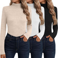 Cotton Cashmere Blend 3 Pack Women's Turtleneck Tops - Thermal Base