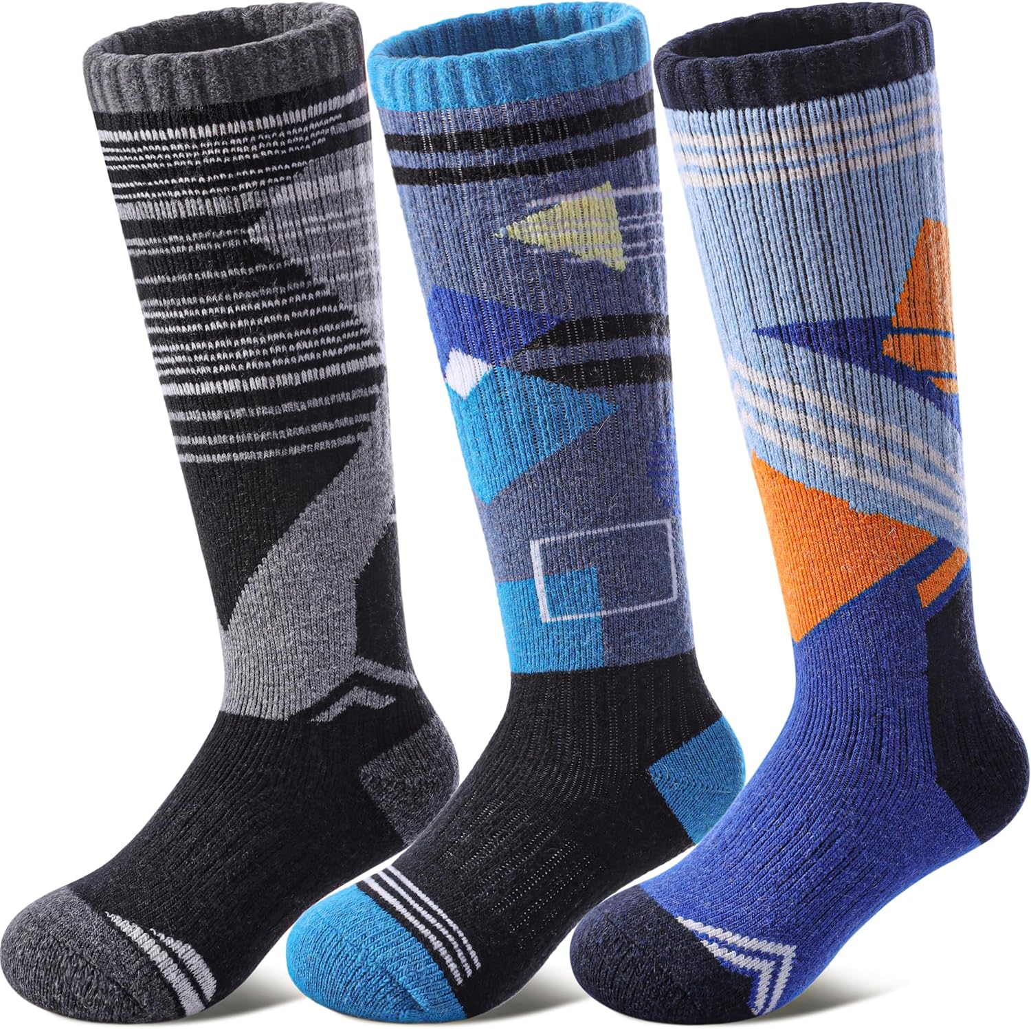 Cozy Kids' Merino Wool Ski Socks - 3 Pairs for Warm Winter Fun