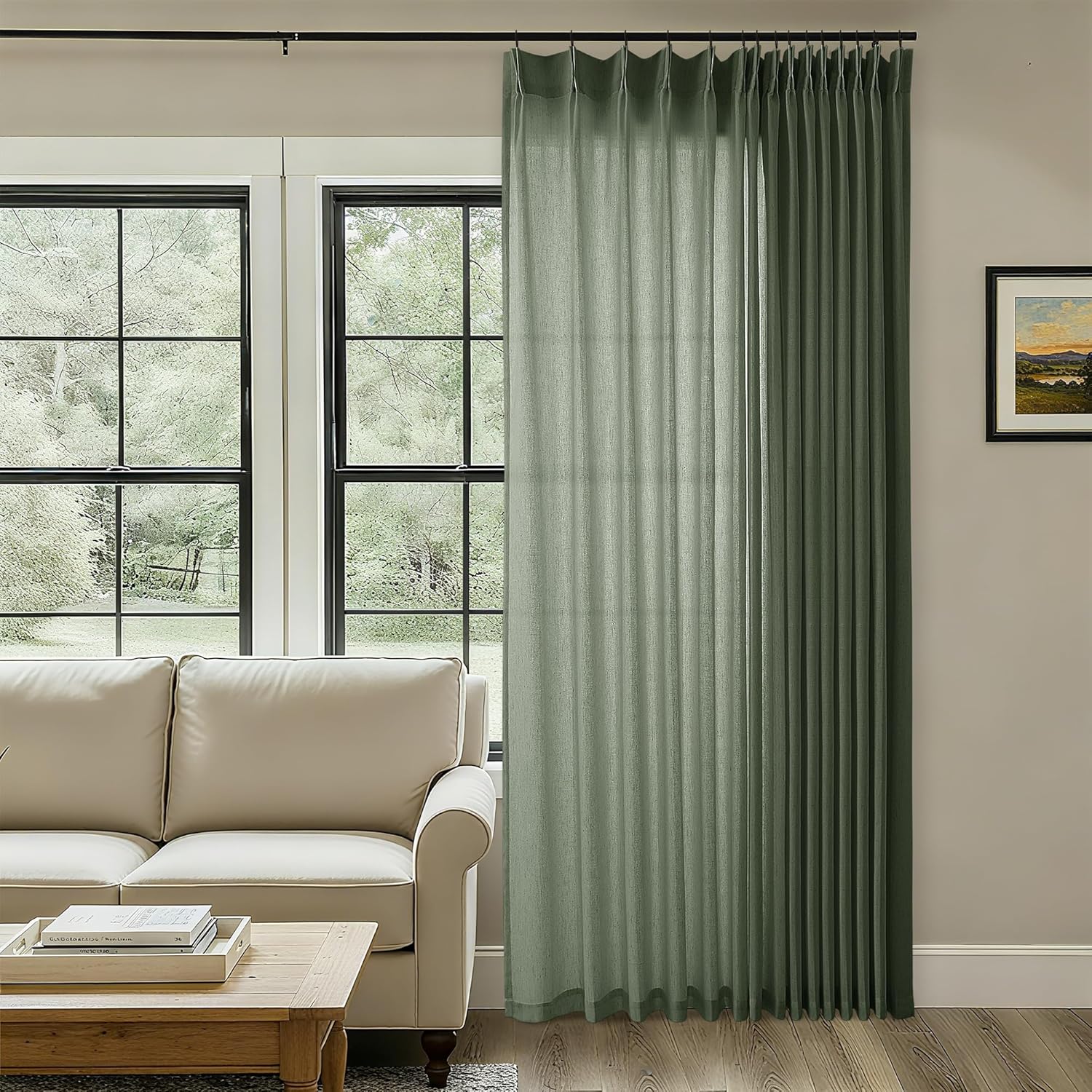 Extra Wide Pinch Pleat Linen Curtains for Living Room Divider