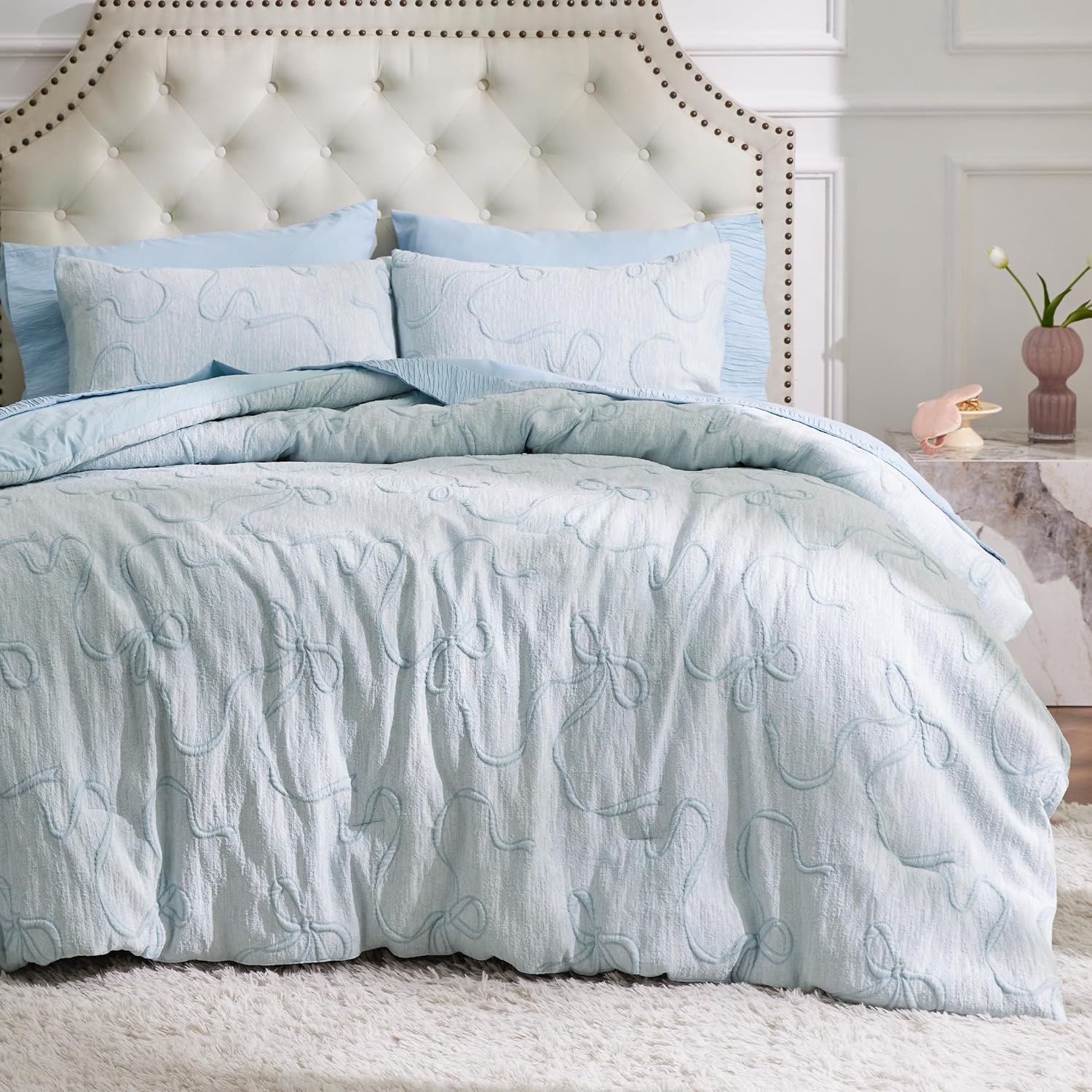 Bedsure King Size Comforter Set with Dusty Blue Boho Design