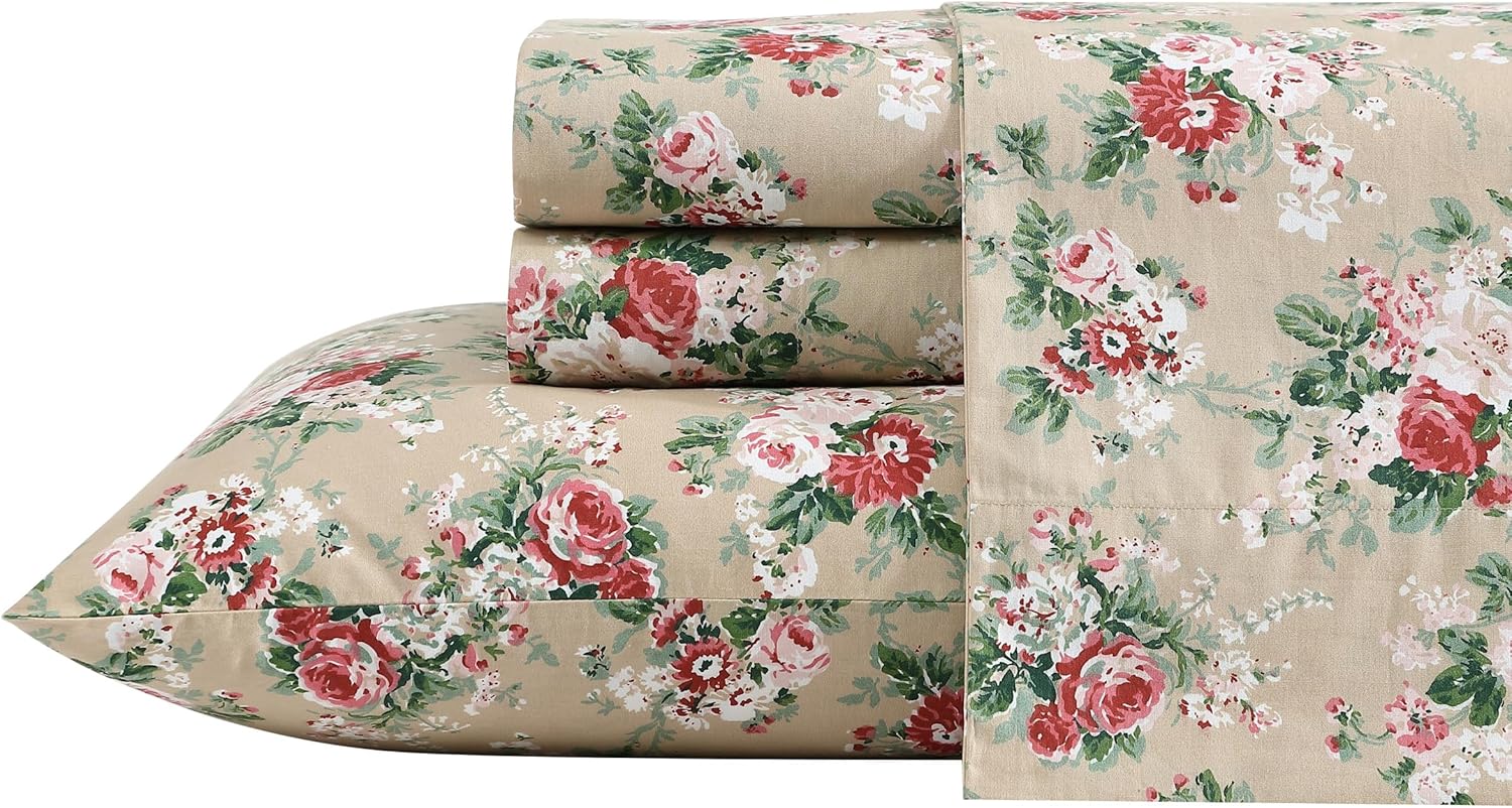 Laura Ashley King Sheets Set - Lightweight Cotton Percale Bedding