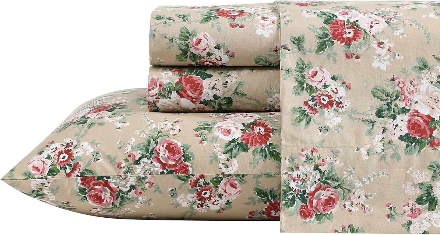 Laura Ashley Queen Sheets Set - Lightweight Cotton Percale Bedding