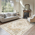 6x9 Area Rug Beige Washable Low-Profile Rug - Durable, Non-Slip