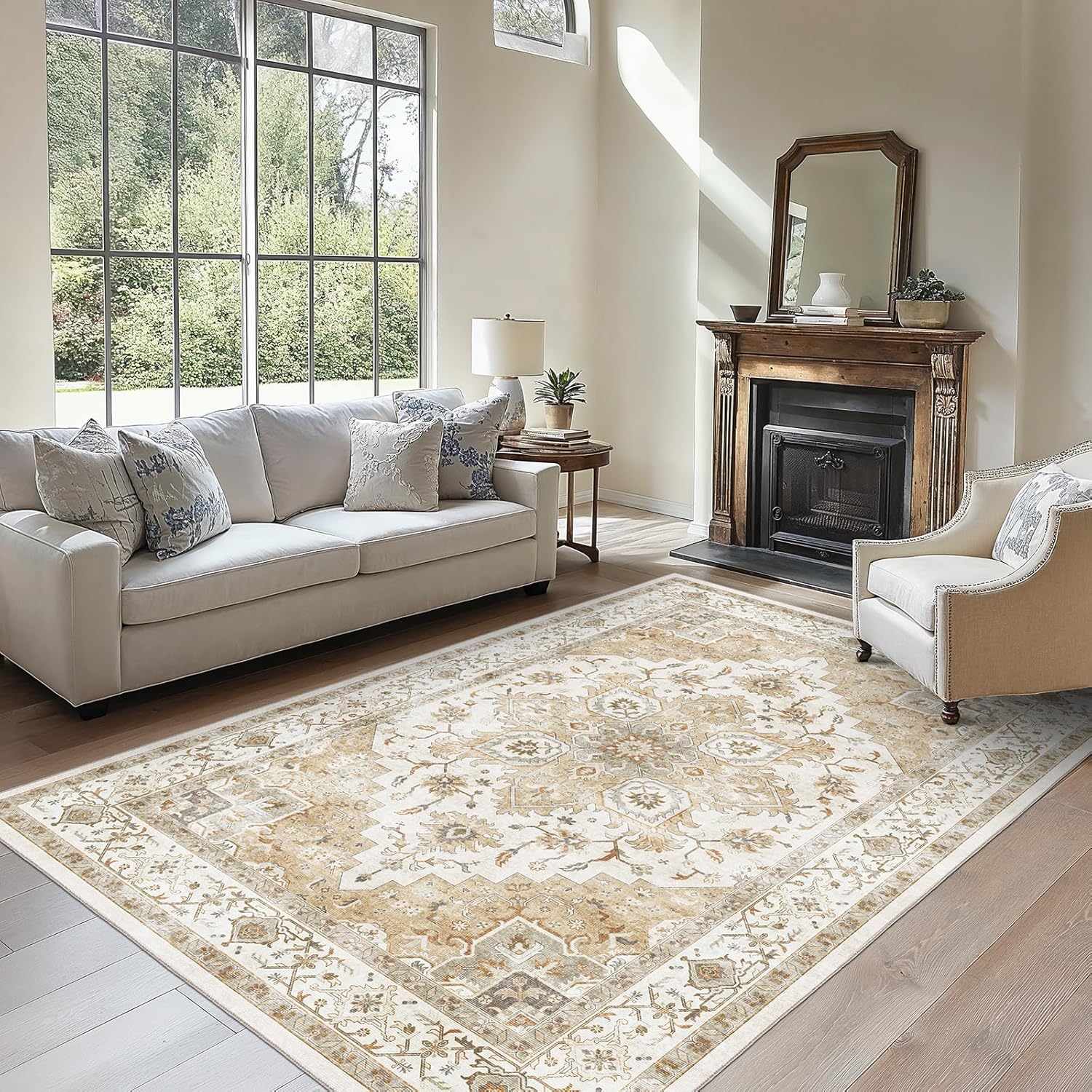 Beige Washable 6x9 Area Rugs with Non-Slip Backing for Comfort